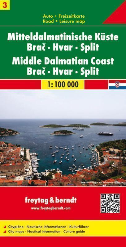 F &B Dalmatische kust 3, Brac, Hvar, Split Toeristische wegenkaart 1:100 000