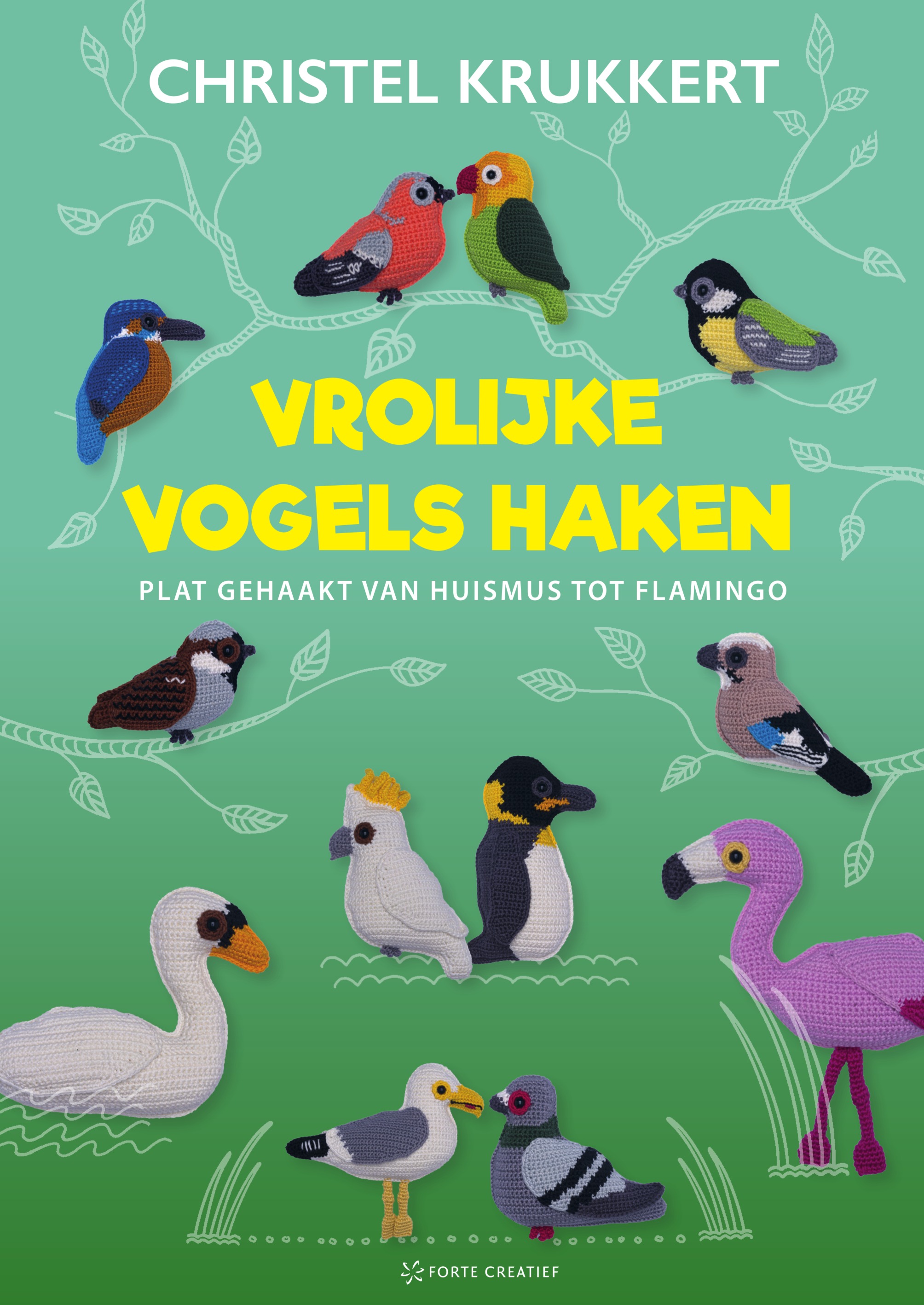 Vrolijke vogels haken plat gehaakt van huismus tot flamingo