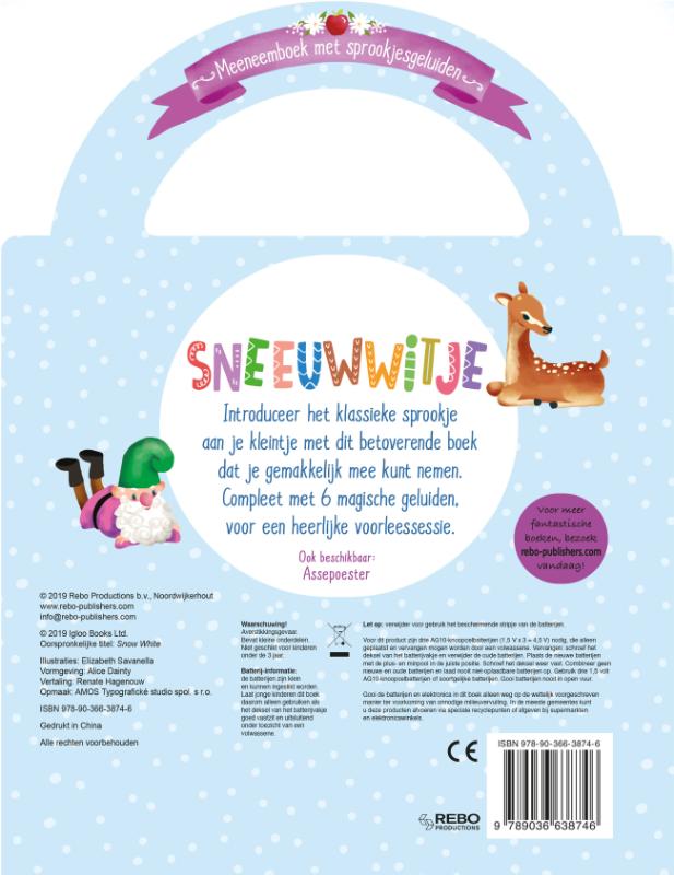 Sneeuwwitje-Meeneemboek met sprookjesgeluiden Druk op de knopjes voor 6 magische geluiden!