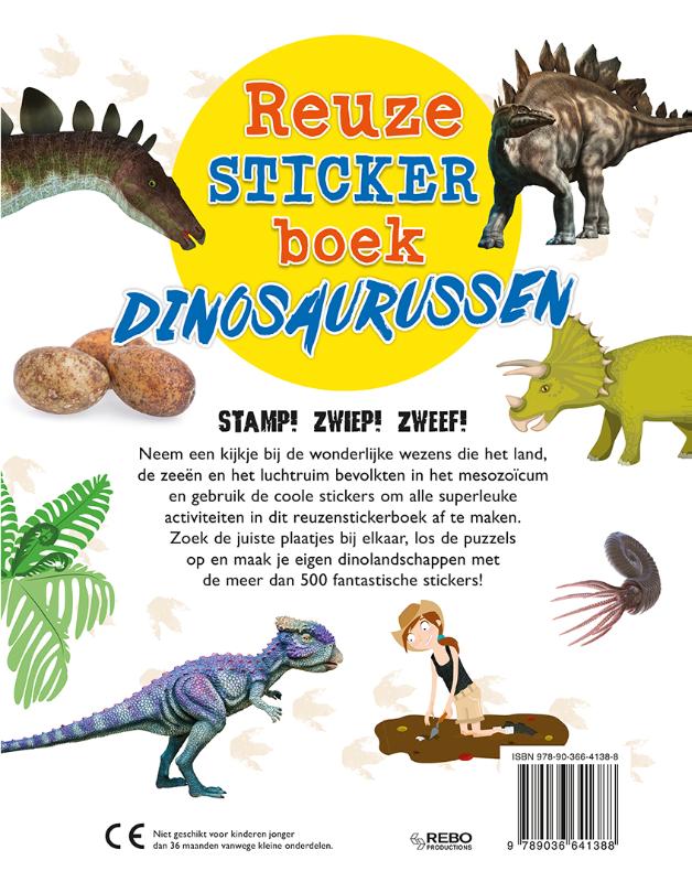 Reuzestickerboek Dinosaurussen Feitjes, puzzels, paren zoeken, kleuren en veel stickerpret...